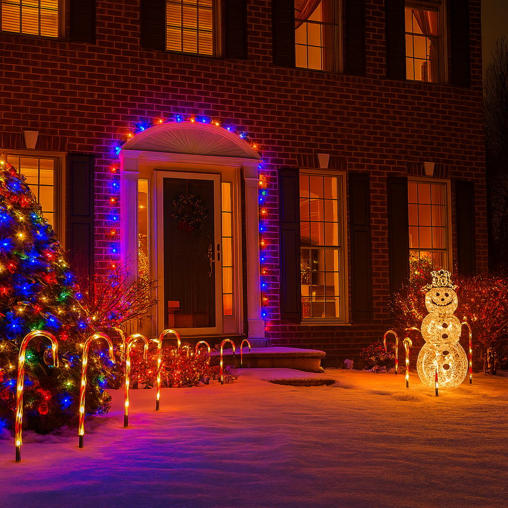 Luzes solares de plástico em forma de bengala doce, pacote de 12 — decoração de Natal com interruptor fotossensível automático