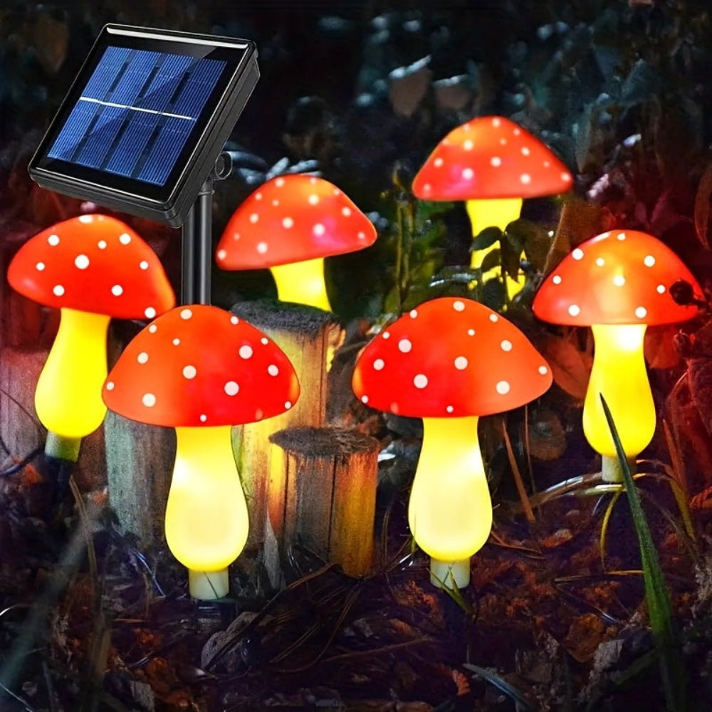 Luzes solares de jardim em forma de cogumelo — conjunto decorativo de plástico