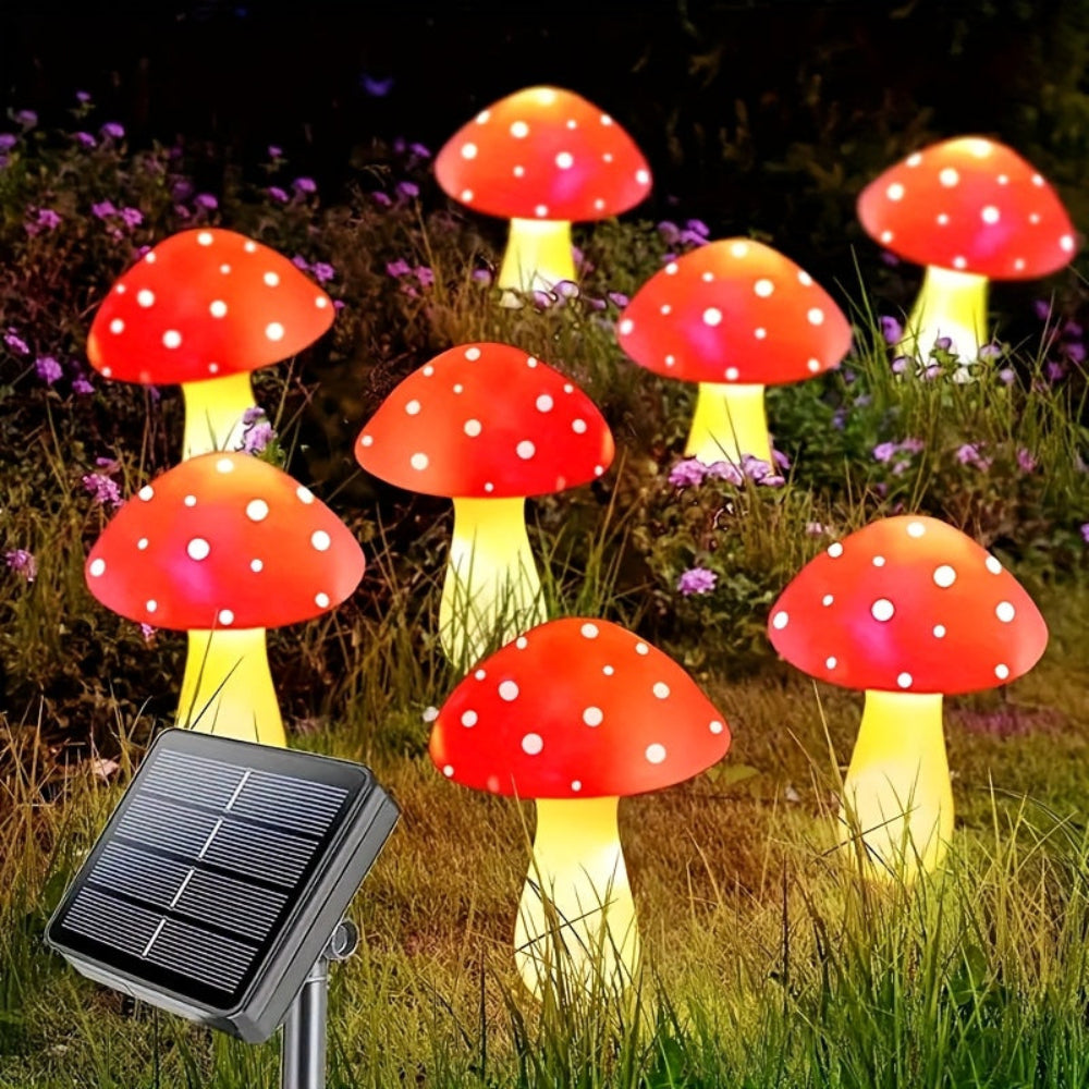 Luzes solares de jardim em forma de cogumelo — conjunto decorativo de plástico