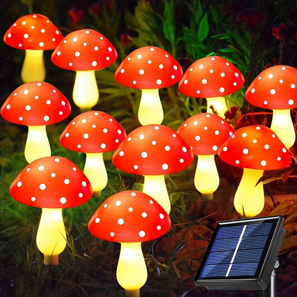 Luzes solares de jardim em forma de cogumelo — conjunto decorativo de plástico