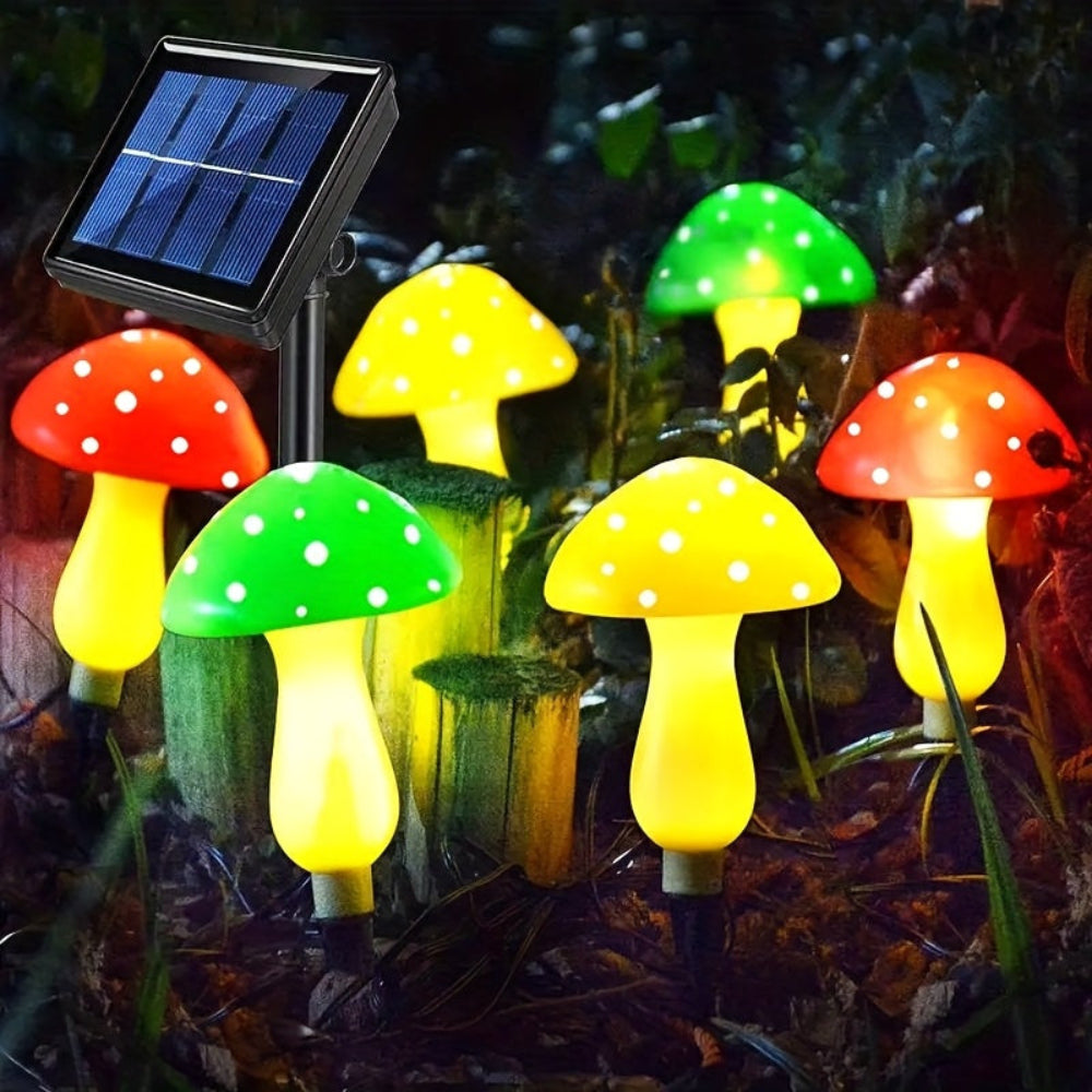 Luzes solares de jardim em forma de cogumelo — conjunto decorativo de plástico