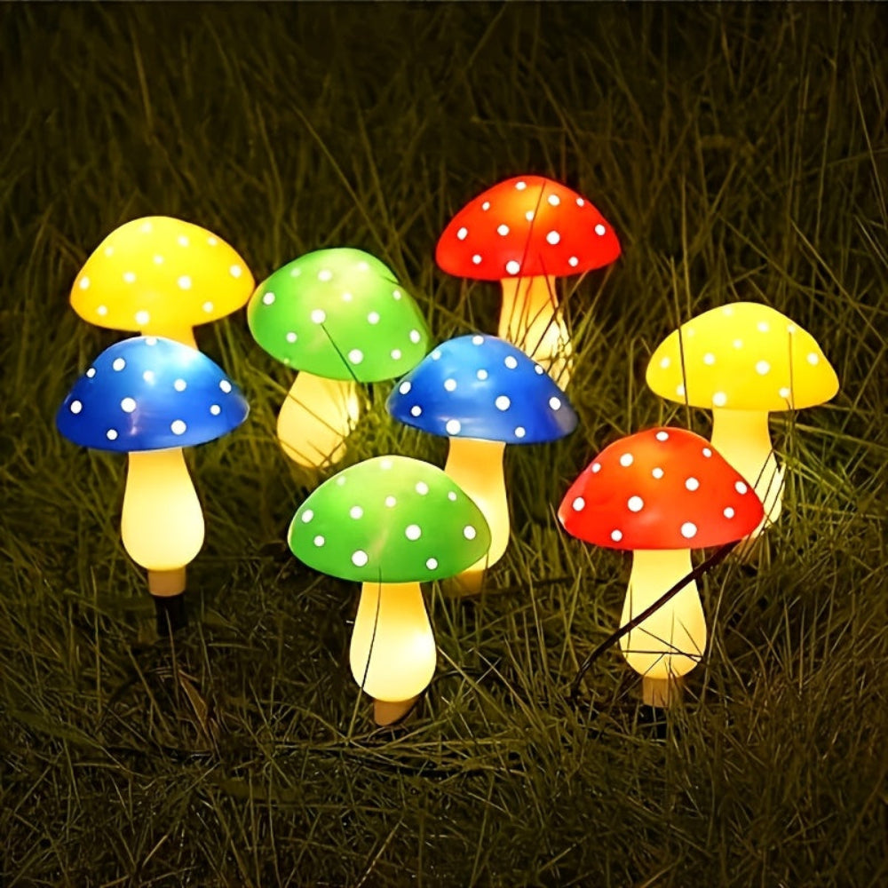 Luzes solares de jardim em forma de cogumelo — conjunto decorativo de plástico