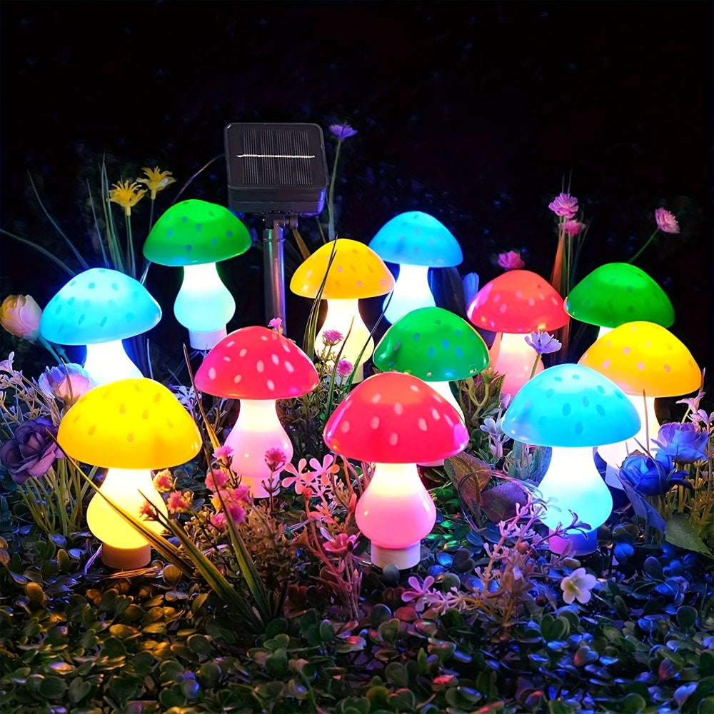 Luzes solares de jardim em forma de cogumelo — conjunto decorativo de plástico