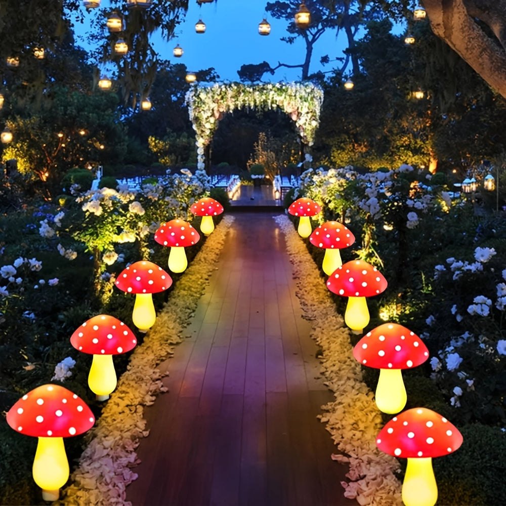 Luzes solares de jardim em forma de cogumelo — conjunto decorativo de plástico