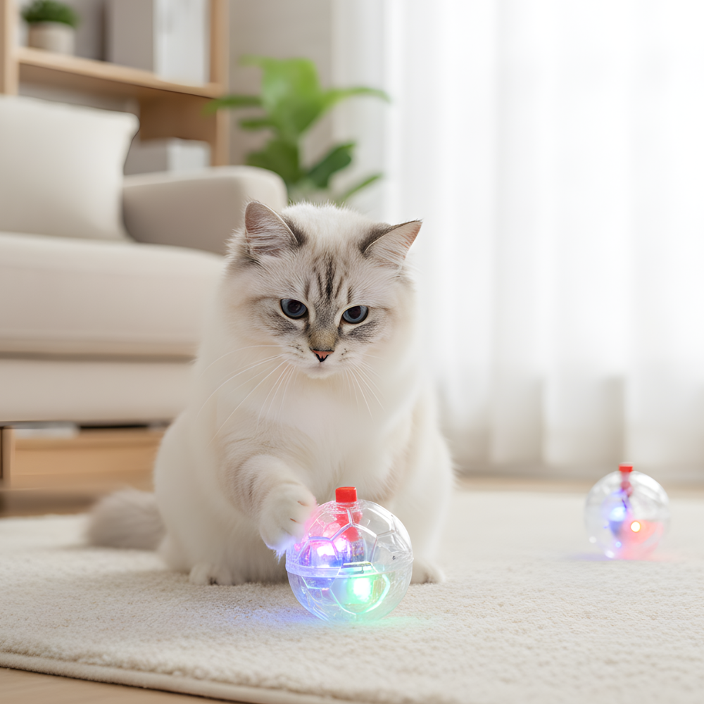 SparkRoll Motion-Activated Light-Up Ball Toy for Cats
