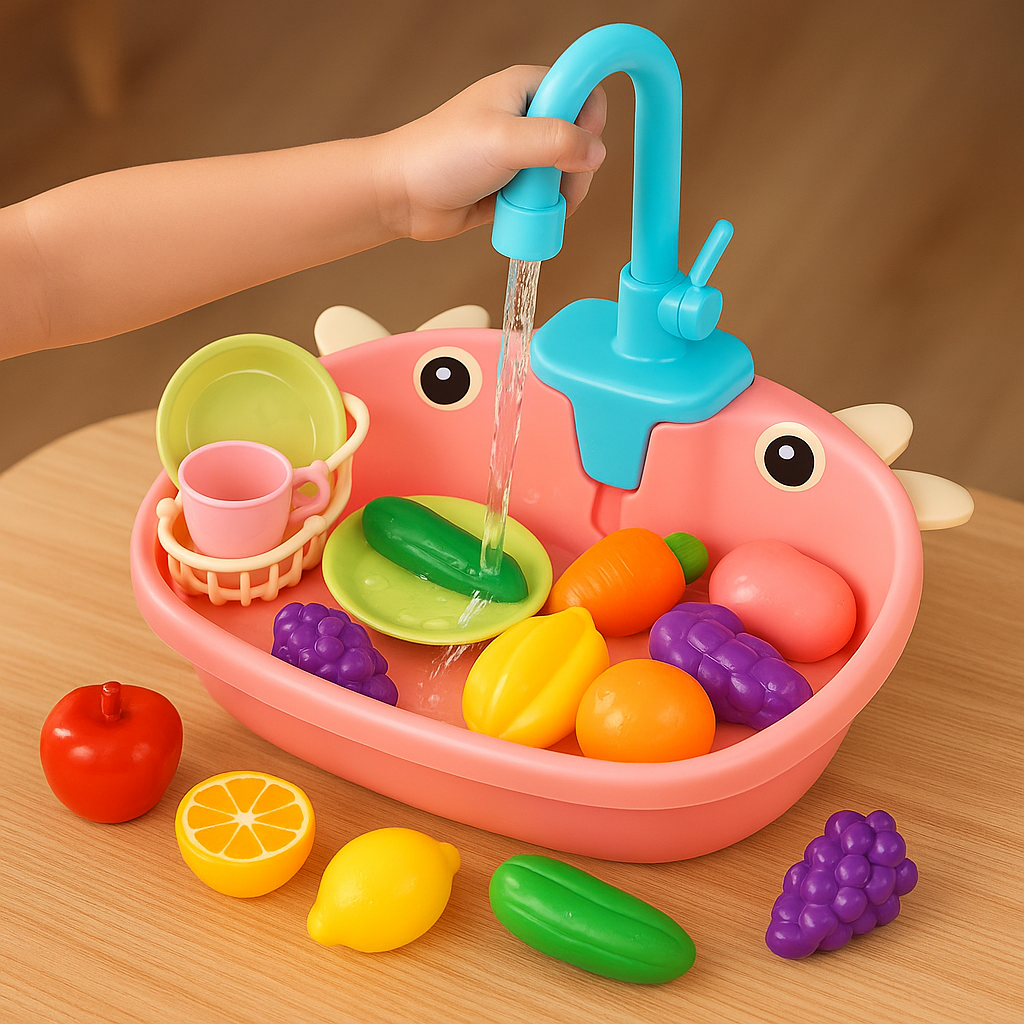 Battery-Operated Plastic Toy Kitchen Sink and Faucet