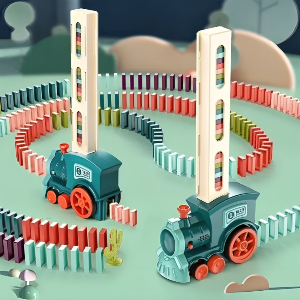 Kit de construção de comboio automático de dominós em plástico — brinquedo educativo