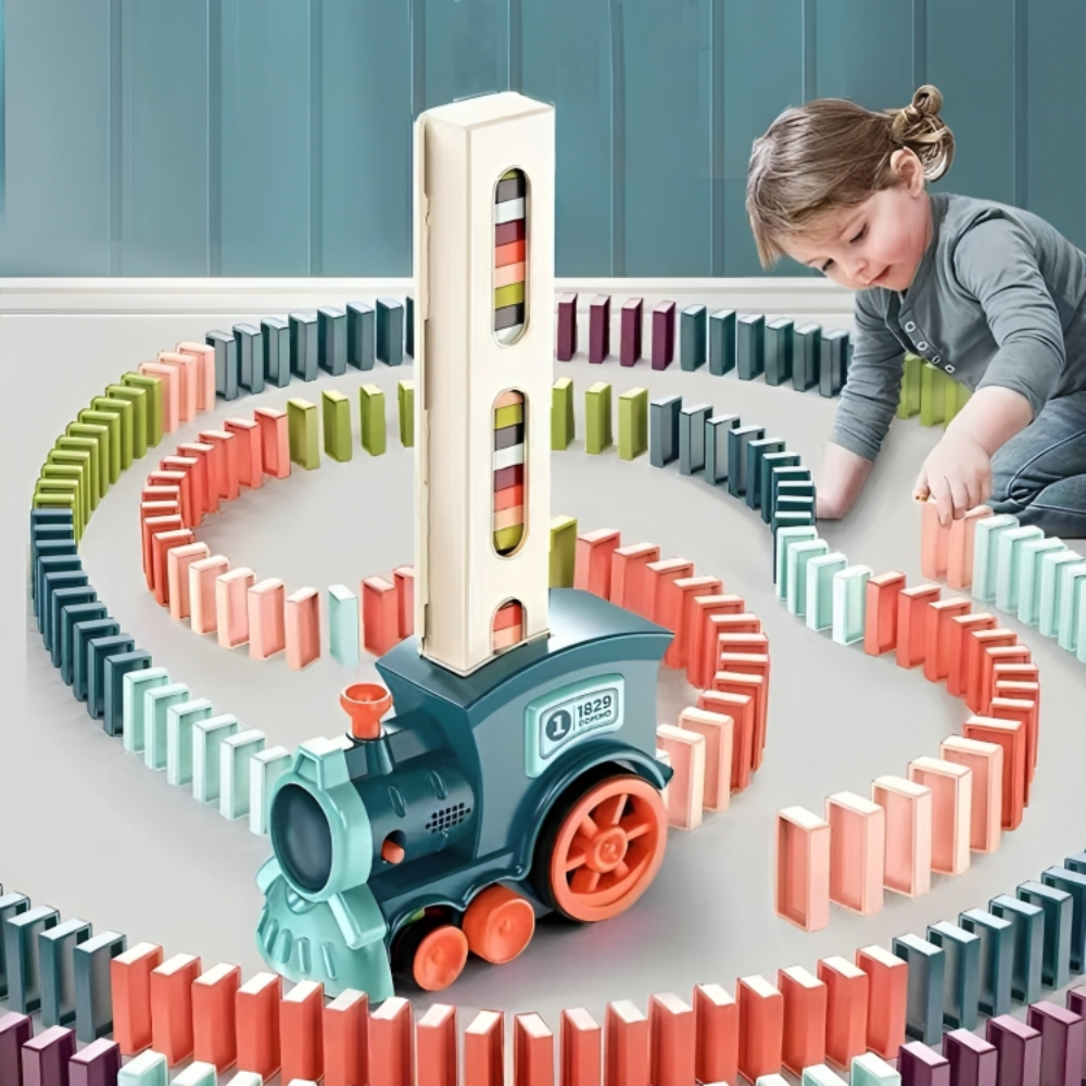 Kit de construção de comboio automático de dominós em plástico — brinquedo educativo