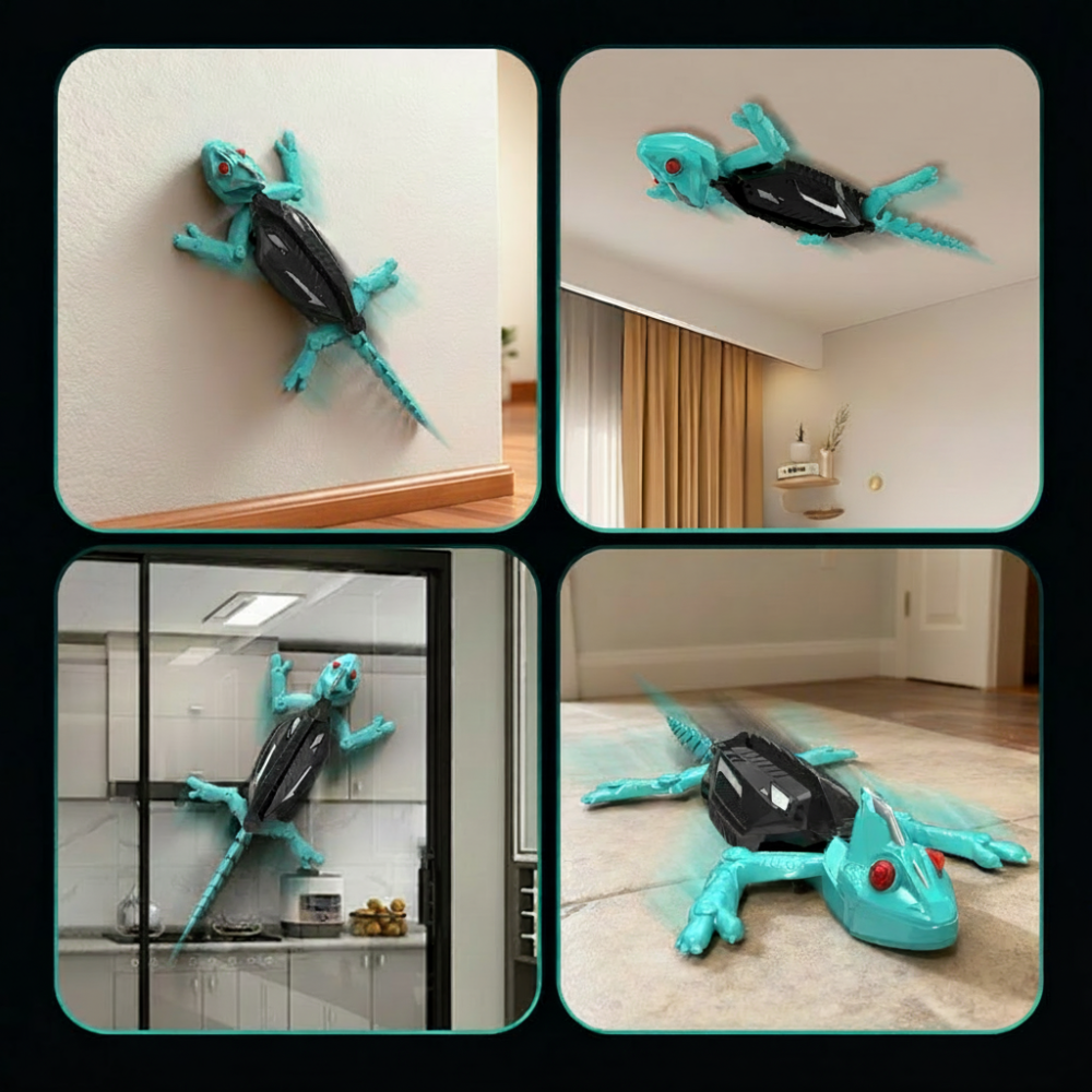 Brinquedo robô lagarto telecomandado para trepar paredes