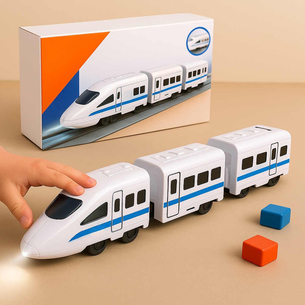 Durable White Plastic Toy Train — Attached Cargo Carriers