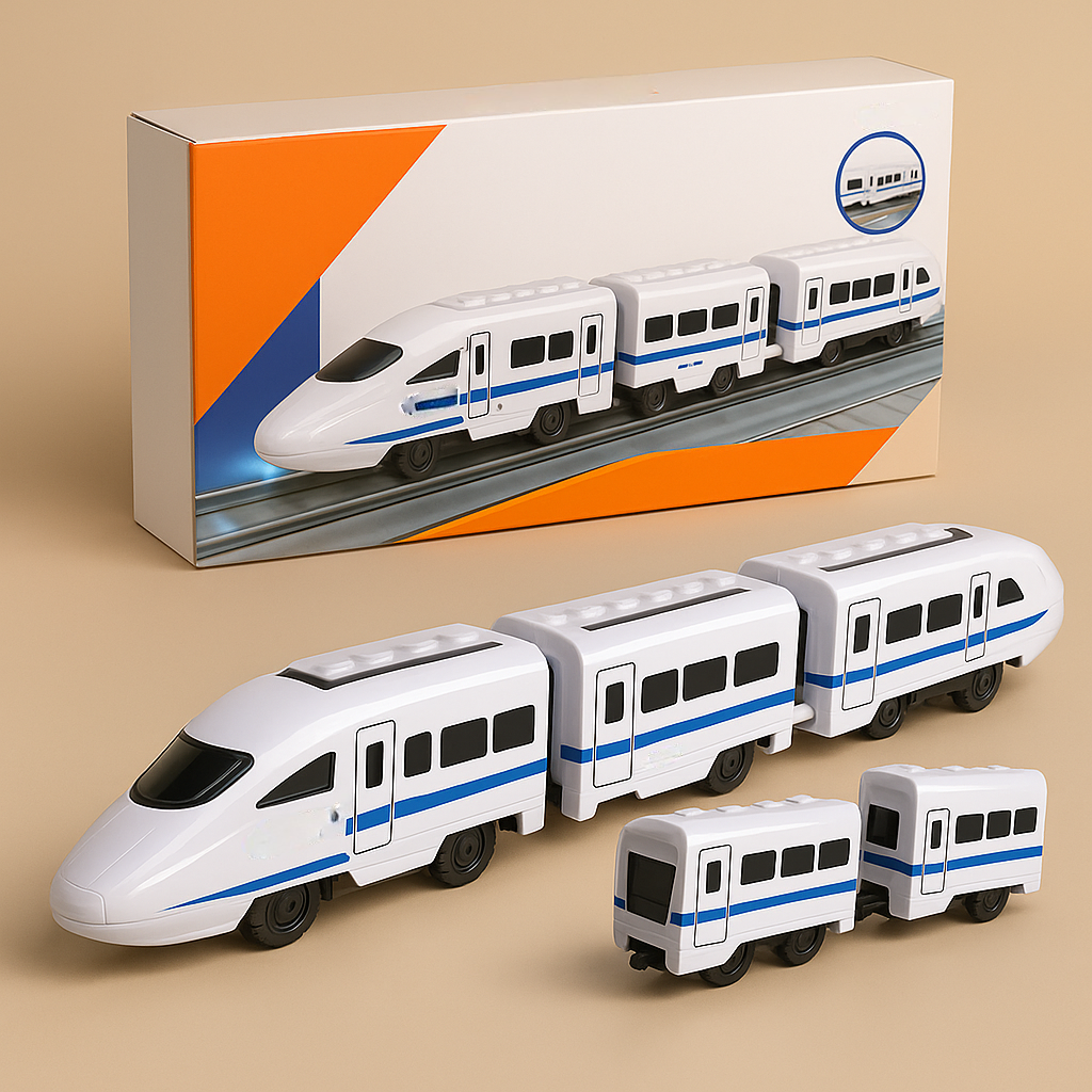 Durable White Plastic Toy Train — Attached Cargo Carriers