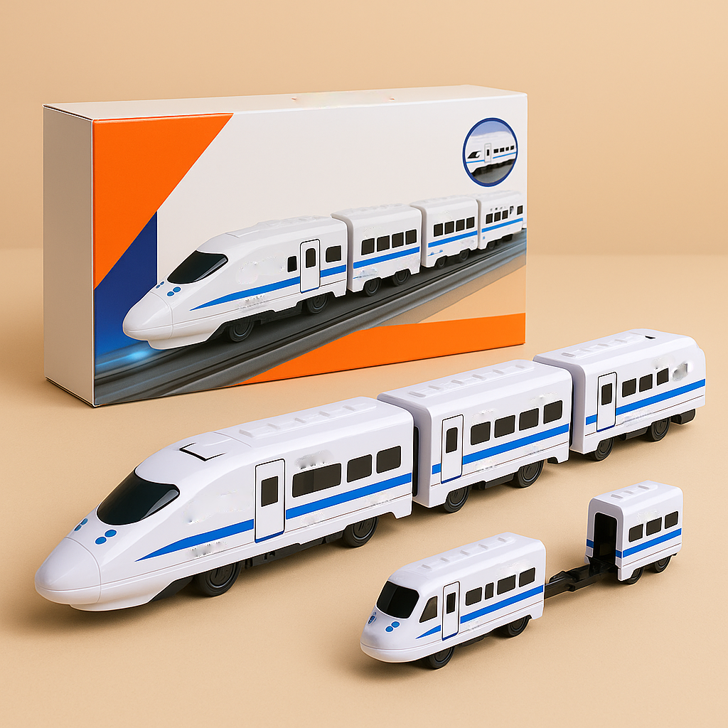 Durable White Plastic Toy Train — Attached Cargo Carriers