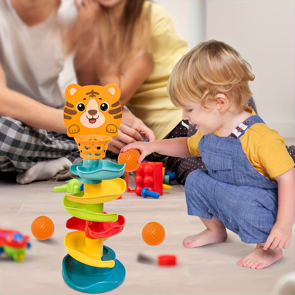 Durable ABS Toddler Ball Track Tower — Interlocking Sloped Paths & Adjustable Channels