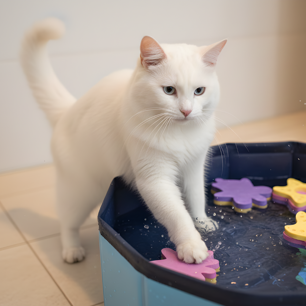 SplashNest Foldable Cat Water Play Pool — Floating Toys