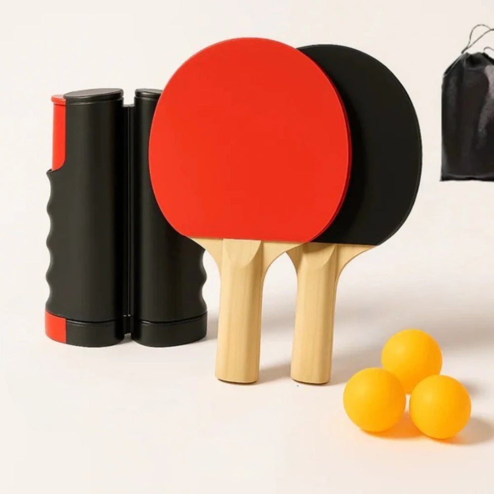 Portable Table Tennis Set — Extendable Clamp-On Net, Paddles, and Balls