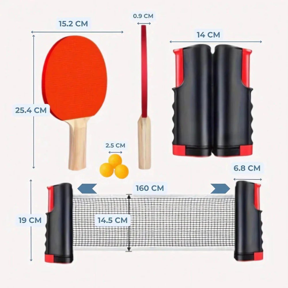 Portable Table Tennis Set — Extendable Clamp-On Net, Paddles, and Balls