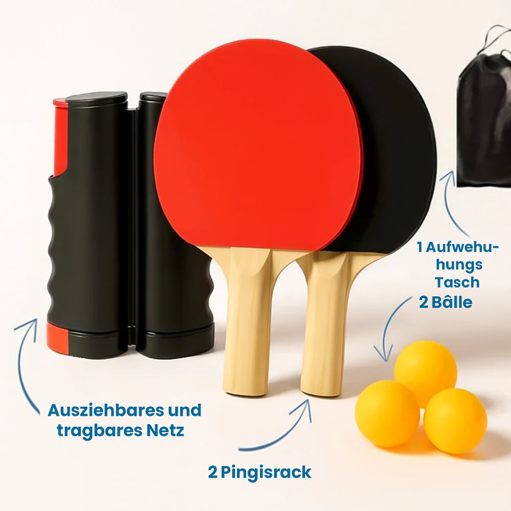 Portable Table Tennis Set — Extendable Clamp-On Net, Paddles, and Balls