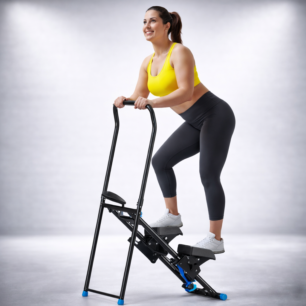 Stepper grimpeur d’escaliers pliable en acier — Format compact, se plie à plat, inclinaison manuelle