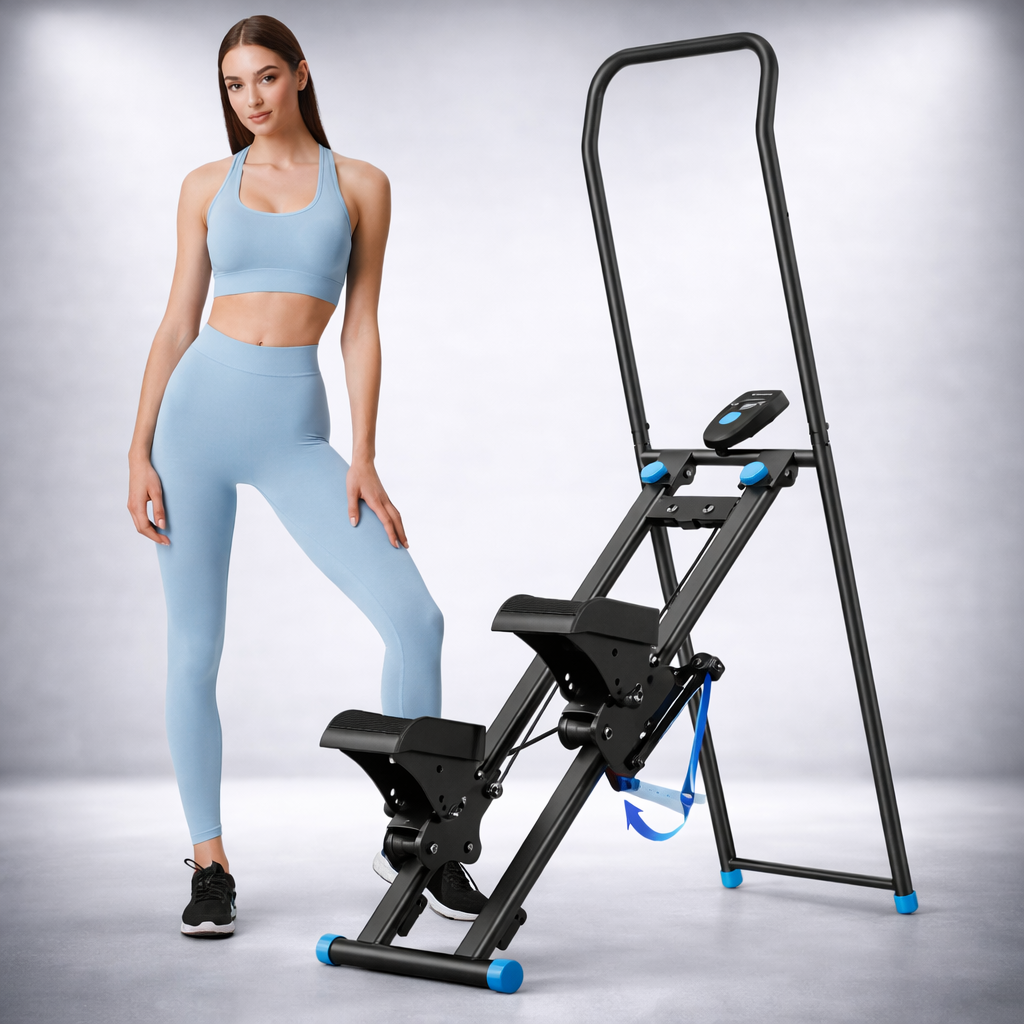 Stepper grimpeur d’escaliers pliable en acier — Format compact, se plie à plat, inclinaison manuelle