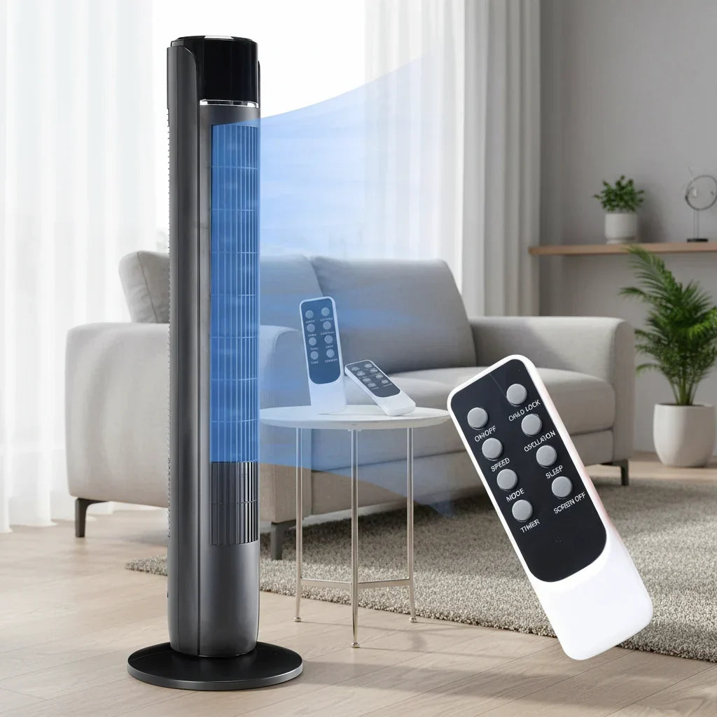 Lapát nélküli toronyventilátor - halk, oszcilláló, 7.6 m/s légáramlás, távirányító