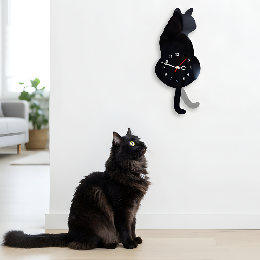 TailTick Silent Cat Wall Clock — Swinging Tail Pendulum