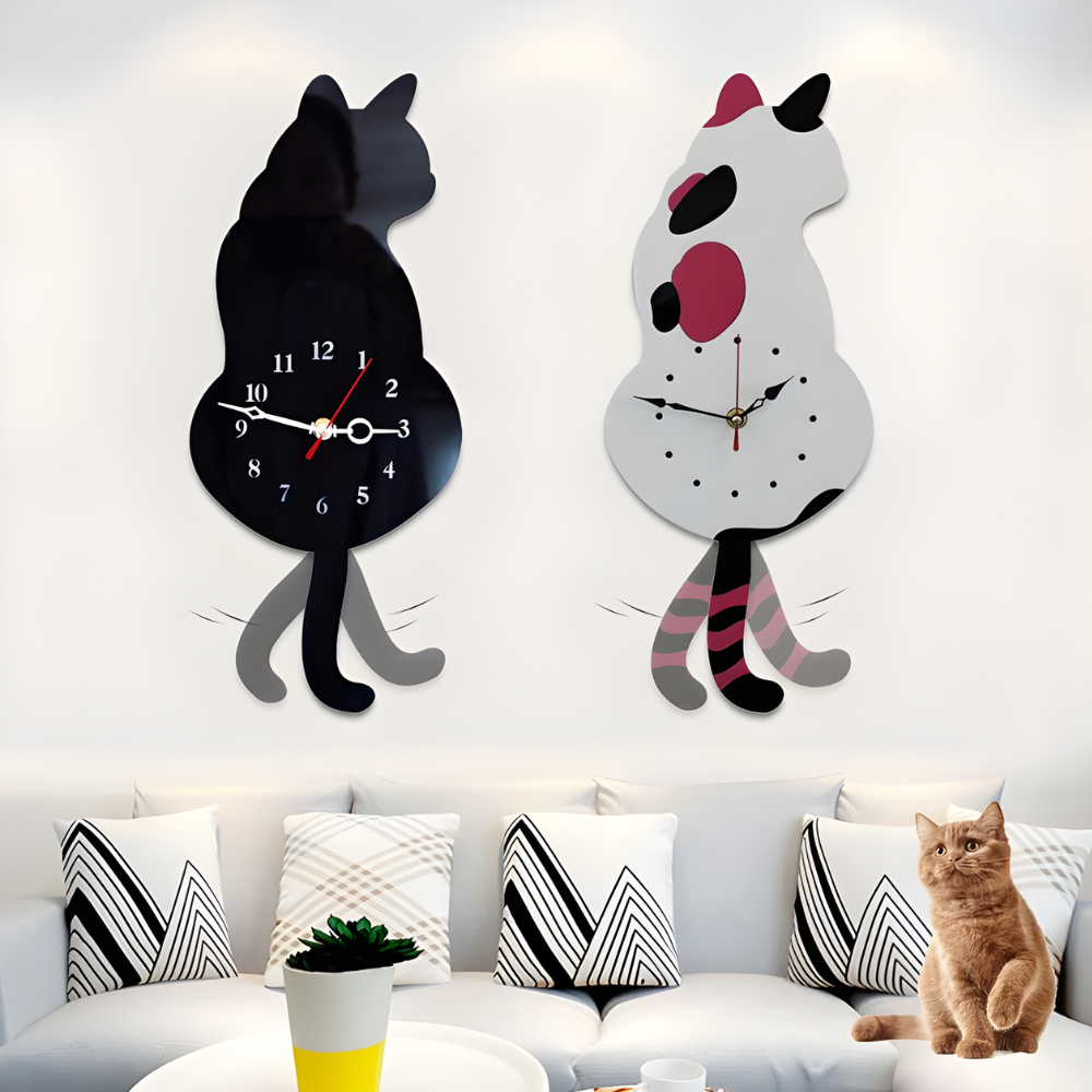TailTick Silent Cat Wall Clock — Swinging Tail Pendulum