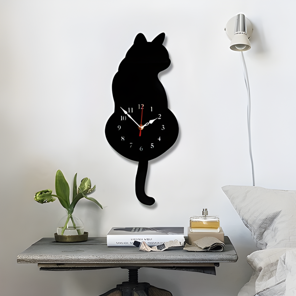 TailTick Silent Cat Wall Clock — Swinging Tail Pendulum