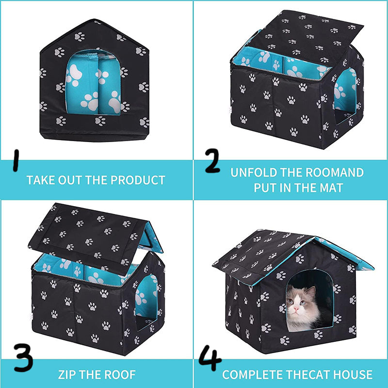 ThermaPaw Enclosed Cat House — Self-Warming Pad, Weather Shelter