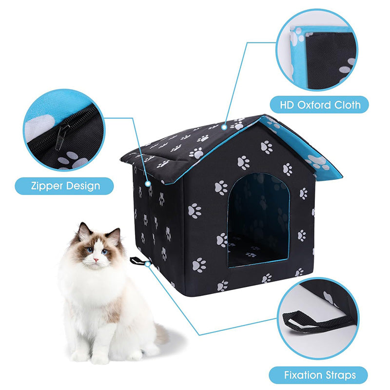 ThermaPaw Enclosed Cat House — Self-Warming Pad, Weather Shelter