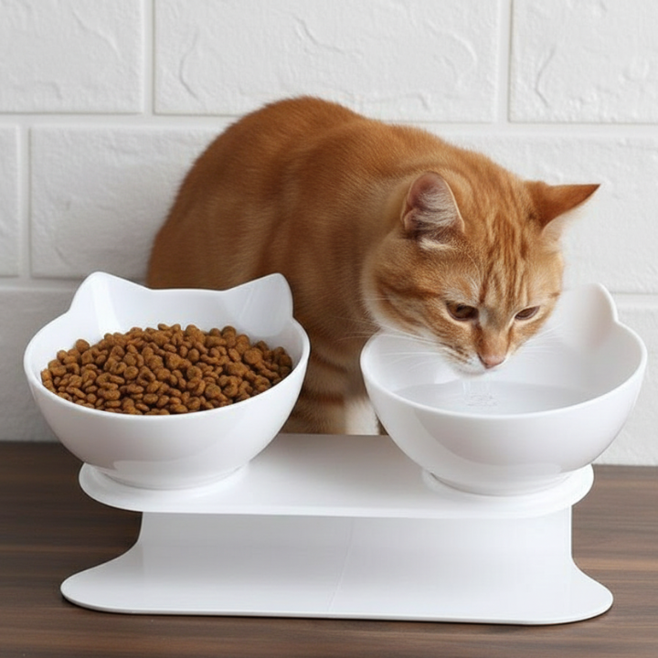 TiltFeed Raised Cat Bowl — Angled Dish for Comfortable Feeding