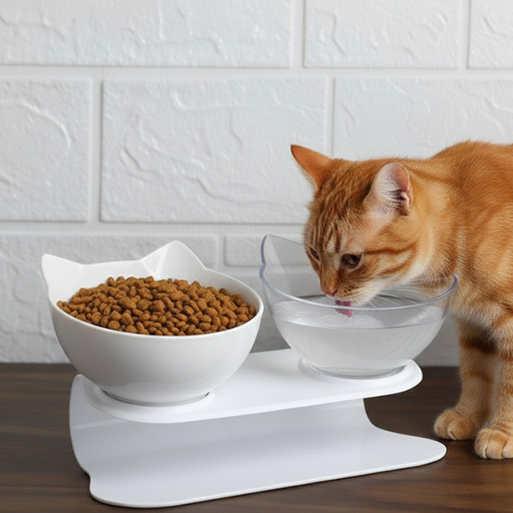 TiltFeed Raised Cat Bowl — Angled Dish for Comfortable Feeding