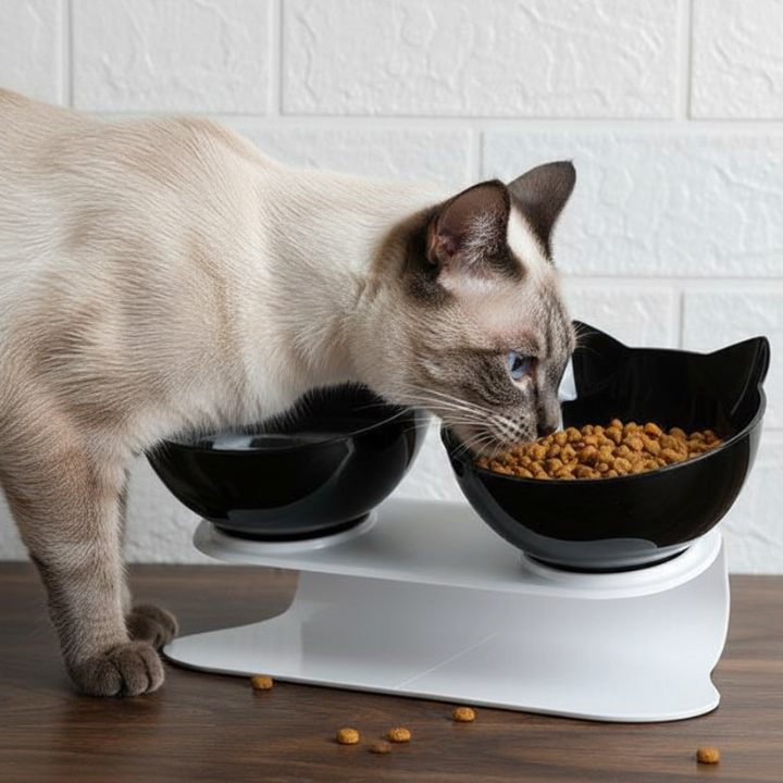 TiltFeed Raised Cat Bowl — Angled Dish for Comfortable Feeding
