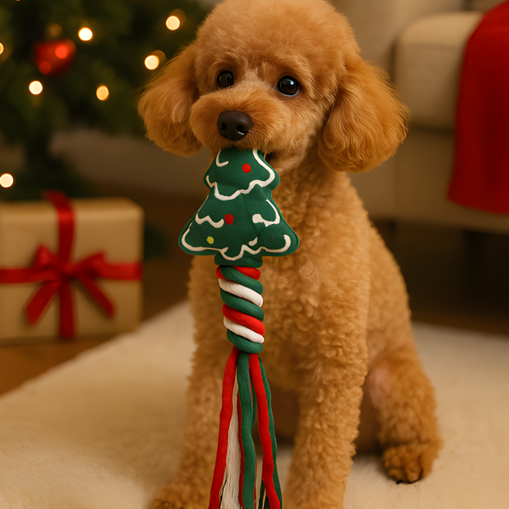 TinselTug 6-Pack Holiday Rope Plush Chew & Tug Dog Toys