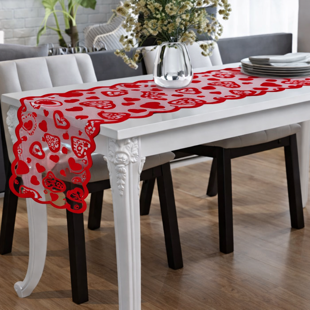 Heart Motif Lace Table Runner – 33 x 183 Cm Accent Piece