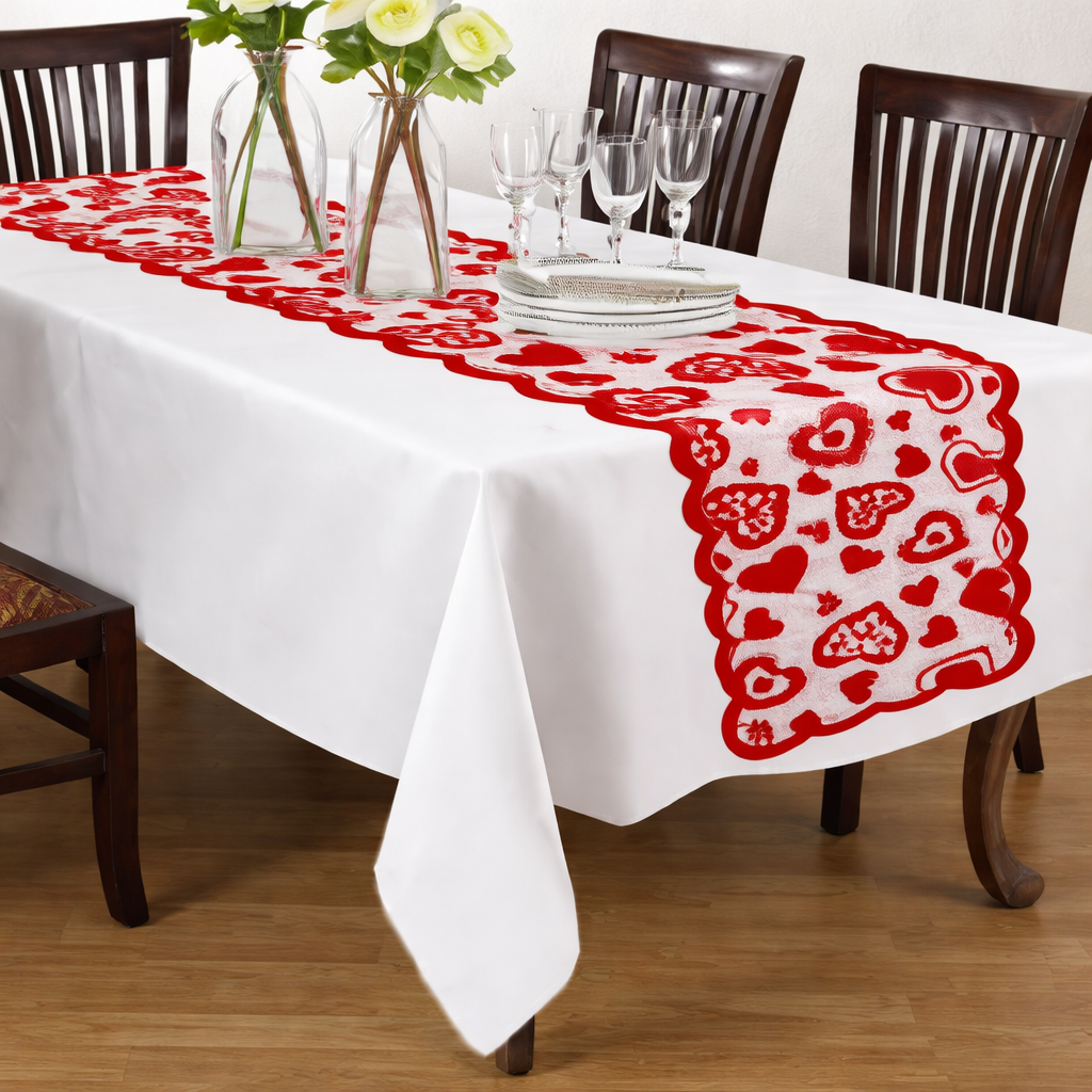 Heart Motif Lace Table Runner – 33 x 183 Cm Accent Piece