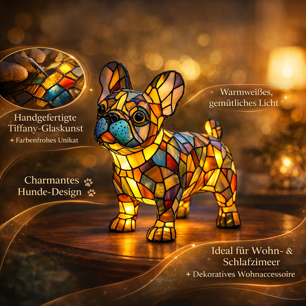 Stained Glass Dog Table Lamp — Decorative Animal Light