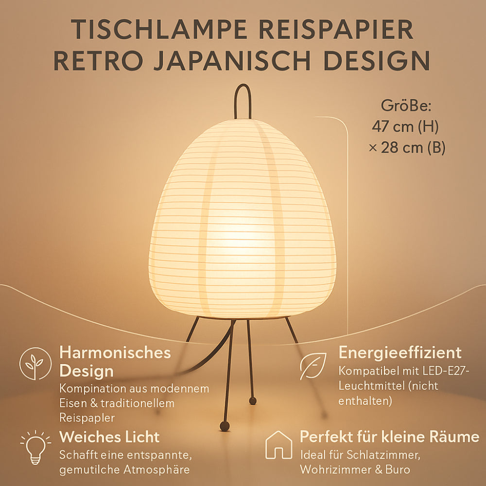 Stolní lampa z rýžového papíru — retro japonský design