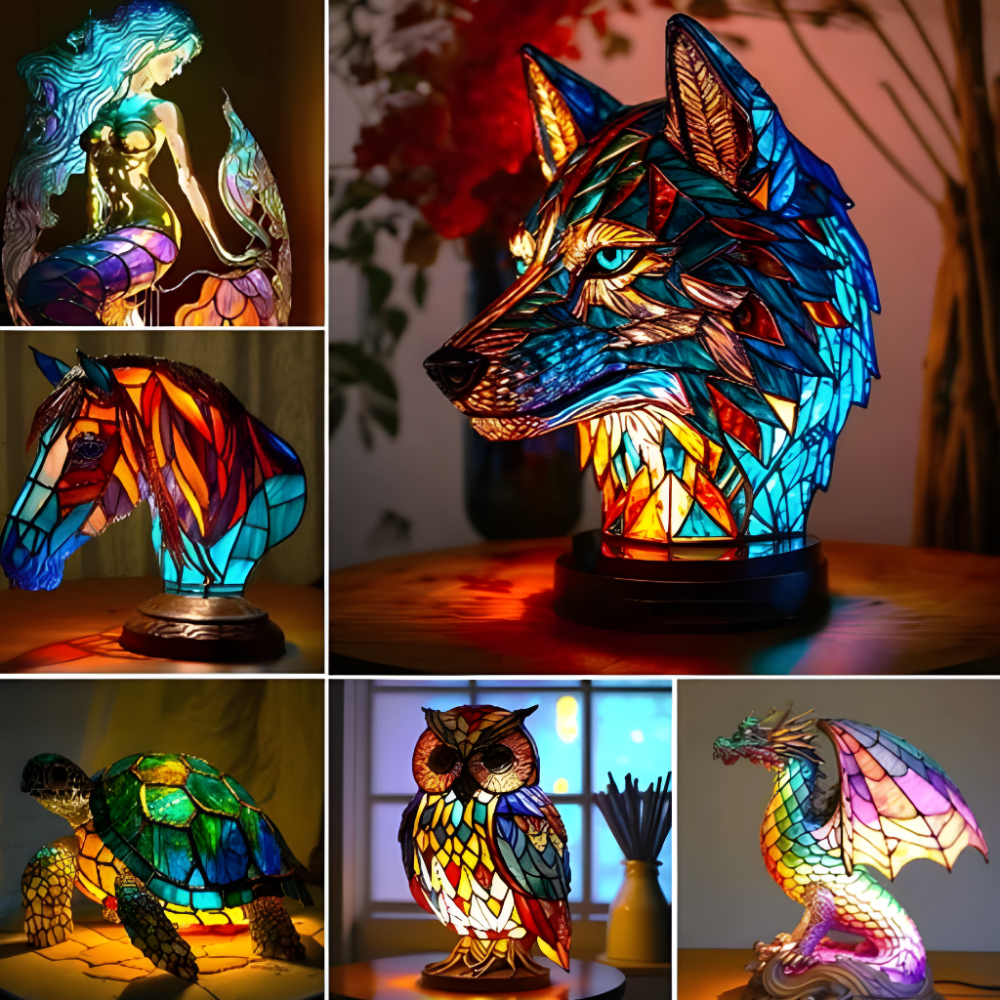 Handcrafted Stained Glass Table Lamp — Animal Motif Decorative Art Light