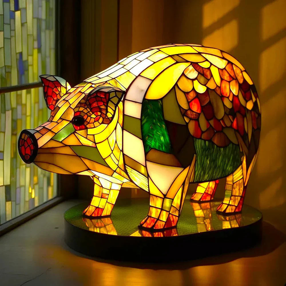 Handcrafted Stained Glass Table Lamp — Animal Motif Decorative Art Light