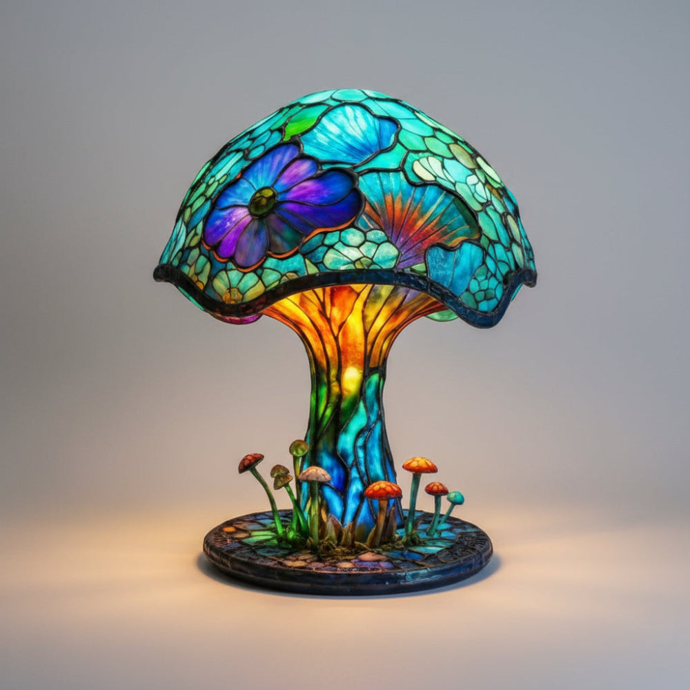 Mushroom Design Table Lamp — Glass Mosaic LED Decorative Light