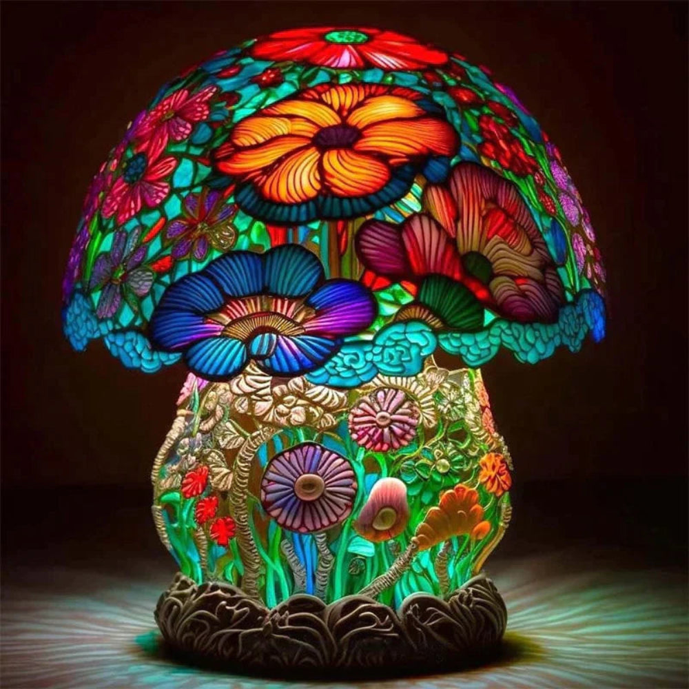 Mushroom Design Table Lamp — Glass Mosaic LED Decorative Light