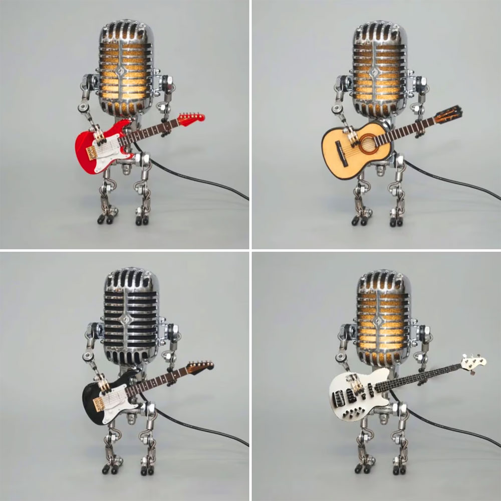 Industrial Metal Table Lamp — Retro Robot Sculpture