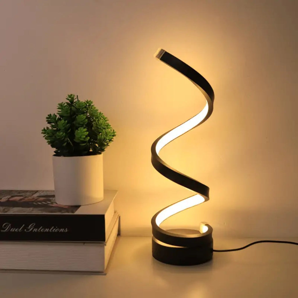 Contemporary LED Table Lamp — Twisted Spiral Form, Multi-Level Dimming