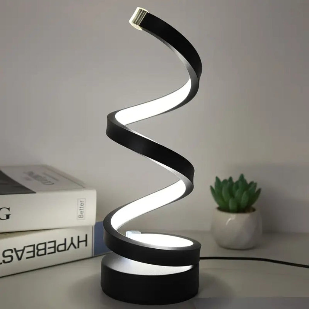 Contemporary LED Table Lamp — Twisted Spiral Form, Multi-Level Dimming