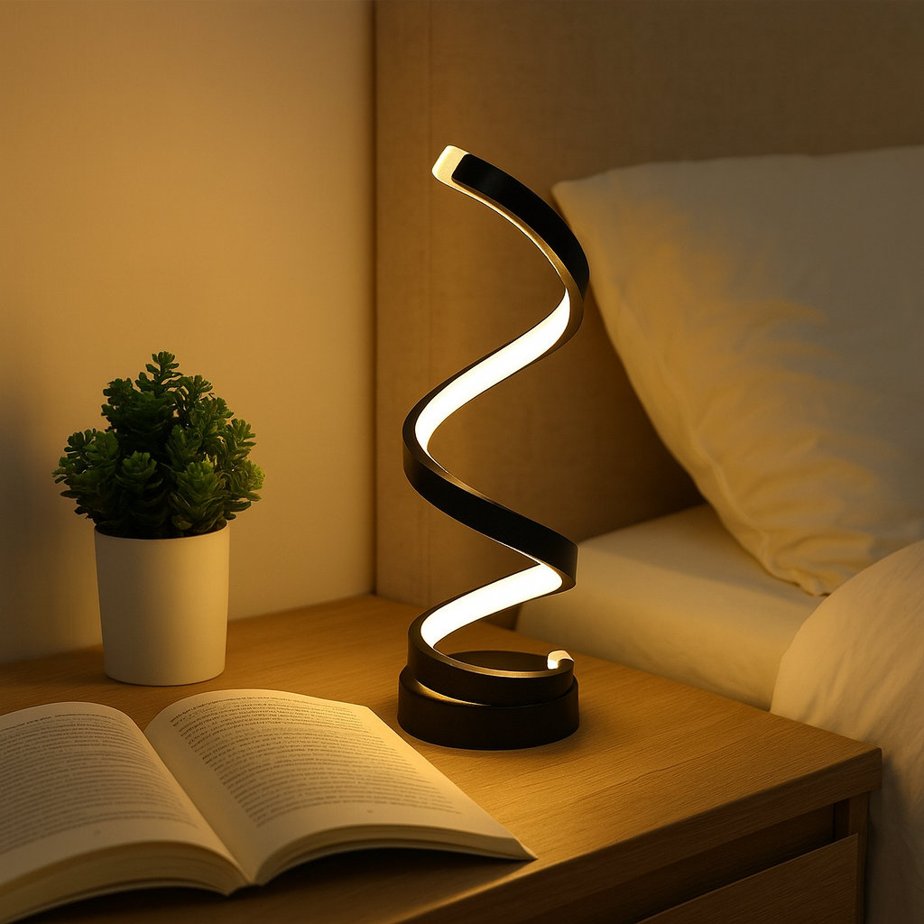 Contemporary LED Table Lamp — Twisted Spiral Form, Multi-Level Dimming