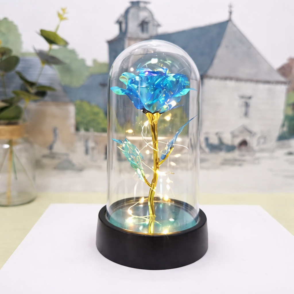 Preserved Rose Table Lamp — Clear Glass Dome Cover