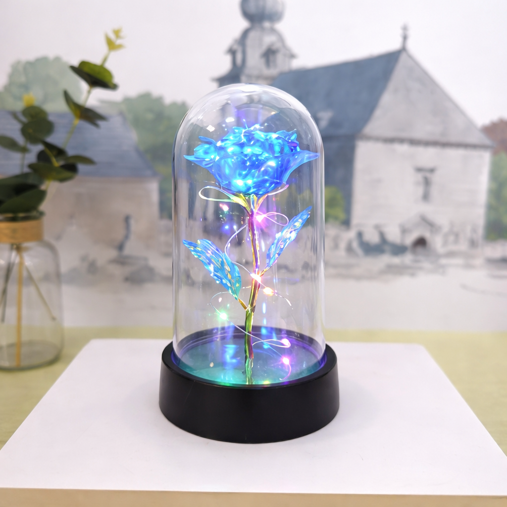 Preserved Rose Table Lamp — Clear Glass Dome Cover