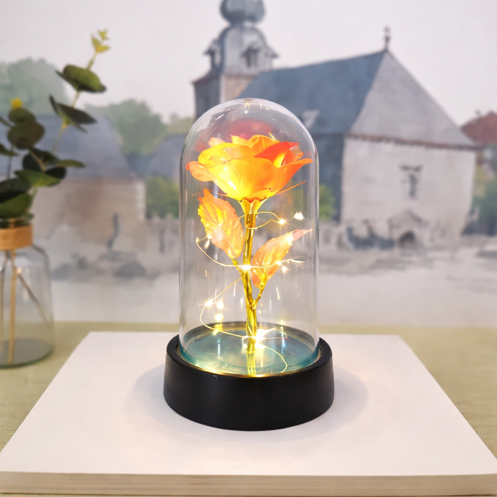 Preserved Rose Table Lamp — Clear Glass Dome Cover