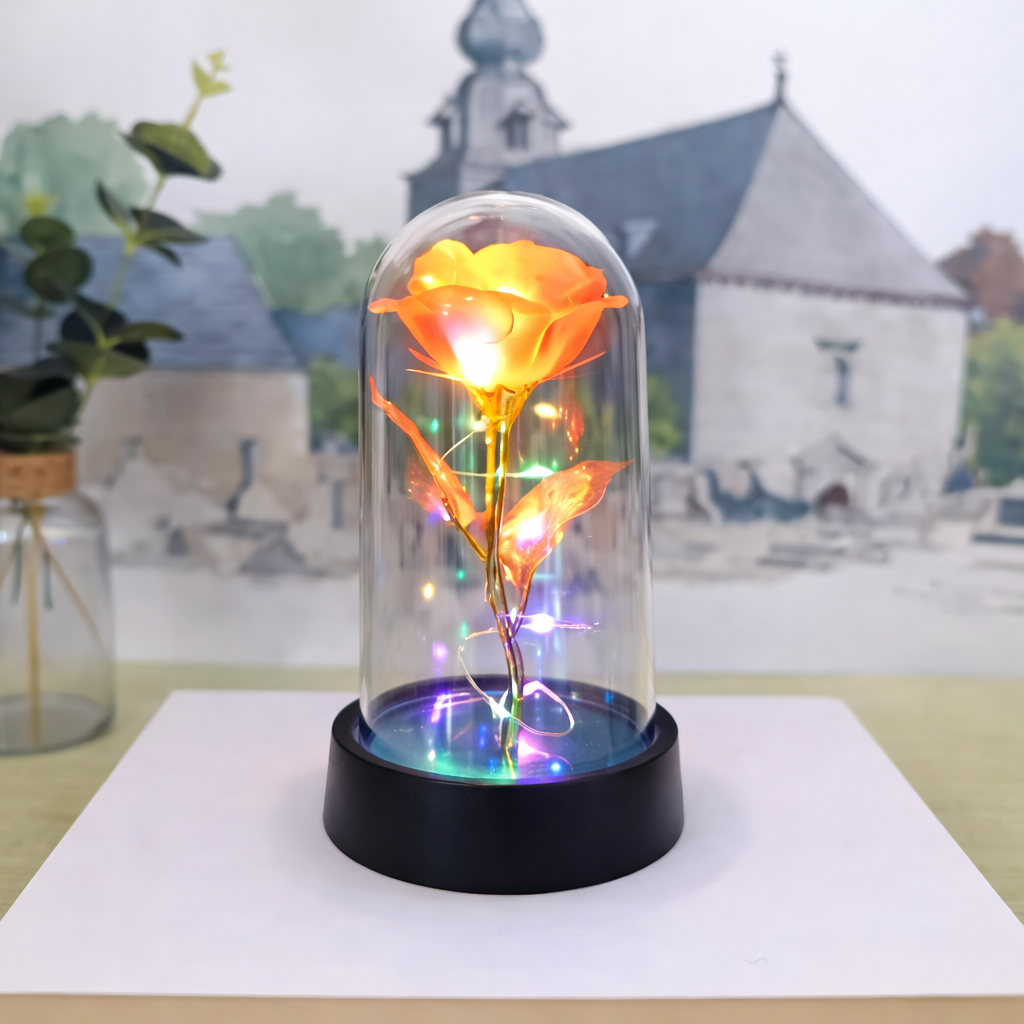 Preserved Rose Table Lamp — Clear Glass Dome Cover