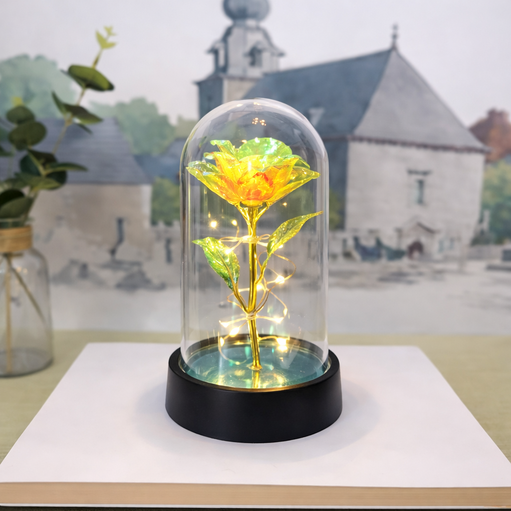 Preserved Rose Table Lamp — Clear Glass Dome Cover